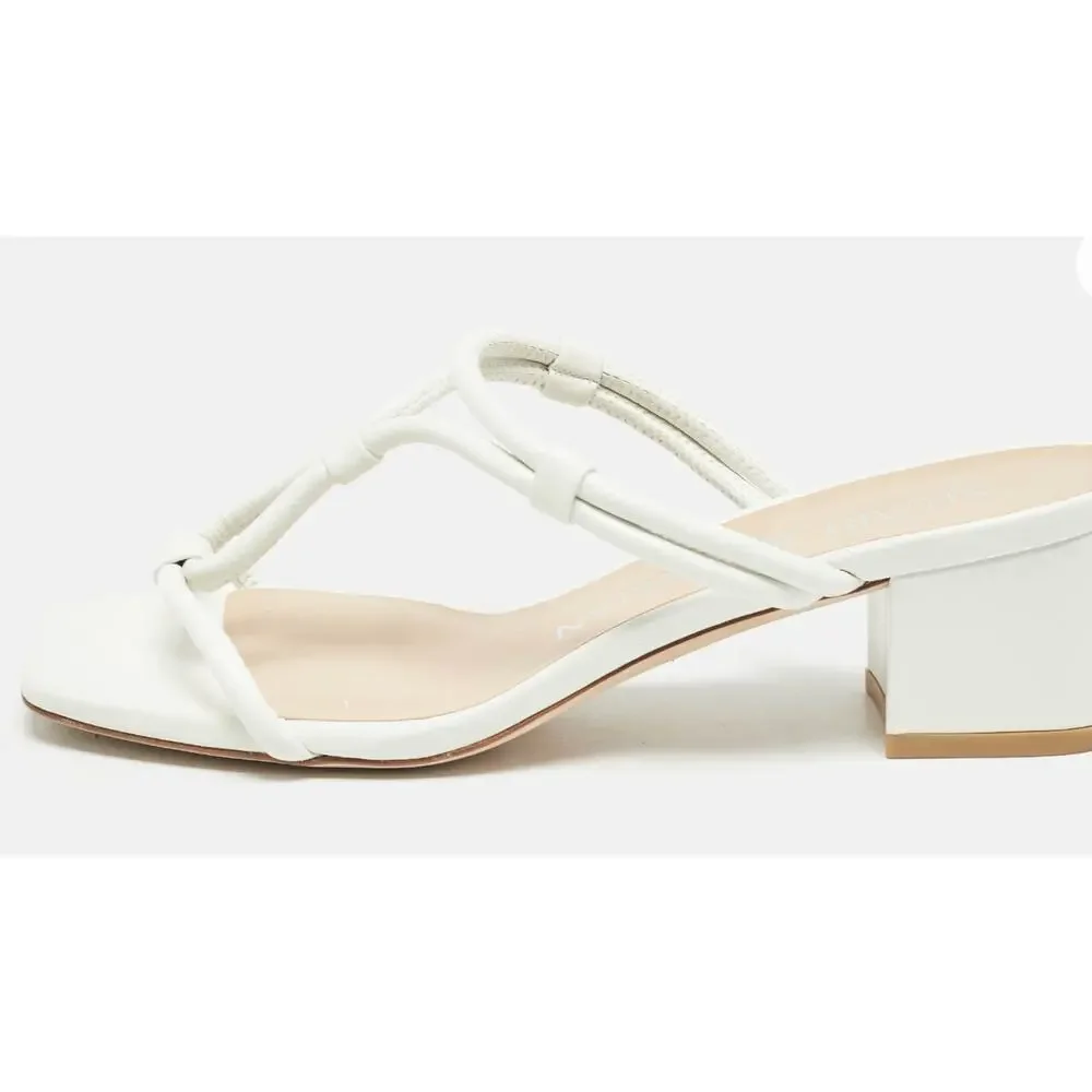 Stuart Weitzman Leather T Strap Heels 8 White Sandals Bridal Wedding Grad